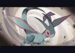  alu_drp blurry claws closed_mouth flygon flying gen_3_pokemon highres letterboxed no_humans pokemon pokemon_(creature) rock sand solo 
