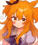  1girl animal_ears blush bow bowtie commentary_request ear_bow horse_ears horse_girl horse_tail long_hair looking_at_viewer mayano_top_gun_(umamusume) orange_eyes orange_hair pout rimukoro school_uniform solo tail tracen_school_uniform twintails two_side_up umamusume 