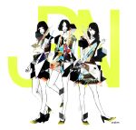  3girls a~chan bare_legs black_dress black_footwear black_hair copyright_name dress high_heels i_k_ra kashiyuka long_hair looking_at_viewer multiple_girls nocchi_(perfume) pale_skin perfume short_hair short_sleeves 