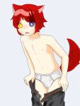  1boy animal_ears bishounen dog_boy dog_ears male_focus open_mouth pants red_tail rinu_(niconico) saion_(user_pncr5882) short_hair solo strawberry_prince tail utaite_(singer) violet_eyes yellow_eyes 