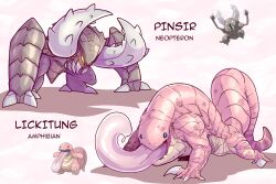  claws highres horns lickitung lluisabadias monster monster_hunter_(series) no_humans open_mouth pinsir pokemon pokemon_(creature) tongue tongue_out 