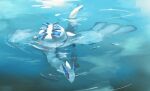  black_eyes closed_mouth full_body gen_2_pokemon highres legendary_pokemon lugia no_humans partially_submerged pecohophop pokemon pokemon_(creature) ripples solo water 