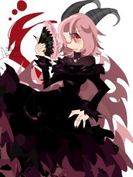  1girl black_dress demon_girl demon_horns dress funamusea highres horns lil_(funamusea) long_hair mydearestmolizz pink_hair red_eyes solo very_long_hair 