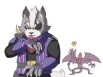  2boys alien animal closed_eyes eyepatch facial_hair furry highres jacket licking male_focus super_mario_bros. metroid monster multiple_boys new_super_mario_bros._u_deluxe ridley simple_background star_fox super_smash_bros. tail tina_fate tongue tongue_out wings wolf wolf_o&#039;donnell 
