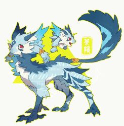  :&lt; animal_focus bul_(moiko) commission creature from_side full_body multiple_views no_humans open_mouth original outline red_eyes simple_background tail watermark white_background yellow_outline 