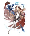  1girl :d blonde_hair bodysuit breasts full_body holding holding_staff hood hood_up ji_no little_red_riding_hood_(sinoalice) long_hair looking_at_viewer medium_breasts official_art open_mouth orange_hair sinoalice smile solo staff transparent_background upper_teeth 