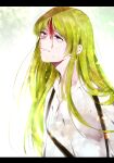  1other androgynous blood blood_on_face crying fate/grand_order fate_(series) green_hair kingu_(fate) long_hair robe solo tears very_long_hair violet_eyes white_robe 