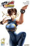  abs arm_up bangs bracelet brown_eyes brown_hair capcom chun-li cover cover_page crop_top double_bun double_buns double_vertical_stripe foreshortening hair_between_eyes hair_ribbon hands jewelry leg_lift leotard lips looking_away muscle narrow_waist official_art omar_dogan ribbon simple_background skin_tight sleeveless solo spread_legs standing standing_on_one_leg street_fighter streetfighter striped taut_shirt thick_thighs thighs turtleneck udon udon_entertainment unitard white_background wide_hips 