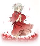  .hack//ai_buster dress flower hands_clasped higanbana highlights lycoris lycoris_(.hack//) petals red_dress robe short_hair silver_hair smile spider_lily wind yellow_eyes 