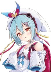  1girl backpack bag blonde_hair blue_bow blue_dress blue_hair bow choker commentary_request crossed_bangs dress duel_masters hair_between_eyes hair_ornament hat hat_bow highres koorizatou82 long_hair low_twintails multicolored_bow multicolored_dress multicolored_hair open_mouth orange_eyes randoseru red_bow red_hair simple_background sleeves_past_fingers sleeves_past_wrists solo t_t_t_(duel_masters) twintails upper_body white_background white_choker white_dress white_hat yellow_bow 