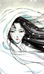 black_hair clamp highres japanese_clothes kimono lipstick long_hair princess shirahime snow white white_skin wind yuki_onna 