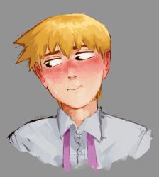  1boy blush collared_shirt cpn86457 looking_to_the_side male_focus mob_psycho_100 reigen_arataka shirt short_hair simple_background sweat upper_body white_shirt 