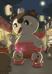  :3 beer_can blues-i can candy_apple chibi chibi_on_head chibi_only chiikawa commentary_request corn drink_can eating faceless facing_viewer festival food food_in_mouth food_stand full_body full_moon grilled_corn hanging_lantern highres holding holding_food ikayaki lantern looking_to_the_side merfolk mermaid mermaid_(chiikawa) monster_girl moon night no_humans on_head outdoors paper_lantern silhouette siren_(chiikawa) star_(sky) summer_festival takoyaki tree walking whiskers 
