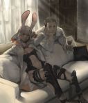  balflear bunny_ears couch cup dark_skin final_fantasy final_fantasy_xii fran furikawa_arika navel sitting sunlight viera white_hair white_mage wine_glass 