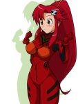  cosplay face highres long_hair neon_genesis_evangelion parody plugsuit pu-chin red_hair redhead solo souryuu_asuka_langley souryuu_asuka_langley_(cosplay) tengen_toppa_gurren_lagann vector_trace yellow_eyes yoko_littner yoko_ritona 