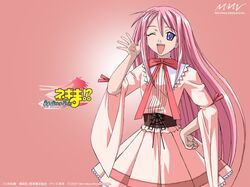  hasegawa_chisame mahou_sensei_negima mahou_sensei_negima! pink_hair wallpaper wave waving wink 