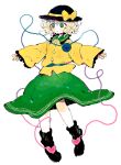  1girl full_body hat komeiji_koishi nanzuyo_(gnsi) outstretched_arms short_hair solo spread_arms string touhou white_background wide_sleeves 