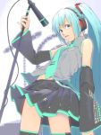  akinbo_(hyouka_fuyou) hatsune_miku headphones microphone microphone_stand skirt solo thighhighs vocaloid 