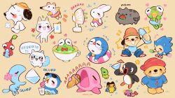  annotation_request beagle beanie bear bird blue_raincoat bottle cat character_request chibi chibi_only chiikawa copyright_request crossover cup dog_boy doko_demo_issyo doraemon doraemon_(character) drink east-west_crossover electric_fan eyewear_on_head flowertchi food frog fruit hasunoue_keroppi hat hedgehog_boy highres holding holding_drink holding_food holding_popsicle ice_cream inoue_toro kero_kero_keroppi kirby kirby_(series) kuchipatchi mametchi momonga_(chiikawa) multiple_crossover no_humans orange_hat paddington paddington_bear parappa parappa_the_rapper peanuts_(comic) penguin pikmin_(creature) pikmin_(series) pingu pingu_(series) piplup pokemon pokemon_(creature) pool_float popsicle pusheen_the_cat pusheen_the_cat_(series) raincoat red_pikmin sanrio snoopy sonic_(series) sonic_the_hedgehog sonshine_arts speech_bubble squirrel summer sunglasses tamagotchi teacup water_bottle watermelon watermelon_slice white_cat white_fur wooper 