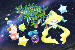  artist_logo cleffa closed_eyes closed_mouth clouds commentary_request cosmog jirachi logo looking_at_another looking_at_viewer luxury_ball minior minior_(blue_core) minior_(core) minior_(green_core) minior_(indigo_core) minior_(orange_core) minior_(red_core) minior_(violet_core) minior_(yellow_core) night no_humans open_mouth poke_ball poke_ball_(basic) pokemon pokemon_(creature) pokemon_focus samsung_(yuzuikka) shooting_star sitting_on_pokemon sky smile sparkle star_(sky) star_(symbol) starry_sky tanabata 