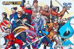 2005 6+boys ace_attorney alien armor black_hair blonde_hair blue_suit character_request company_connection crossover dante_(devil_may_cry) devil_may_cry_(series) energy_sword fighter) gun hairpods handgun helmet holding holding_weapon in-franchise_crossover ingrid_(capcom) leon_s._kennedy long_hair mega_man_(series) mega_man_zero_(series) megaman.exe multiple_boys multiple_crossover multiple_girls official_art pantyhose phoenix_wright polearm resident_evil resident_evil_4 ryu_(street_fighter) short_hair street_fighter suit sword viewtiful_joe viewtiful_joe_(character) weapon white_hair zero(z)_(mega_man) zero_(mega_man)