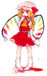  1girl blonde_hair child cup flandre_scarlet full_body hat nanzuyo_(gnsi) short_hair solo spilling standing teacup touhou 