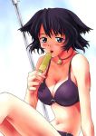  bell bell_collar bikini blue_eyes blue_hair breasts cleavage collar fomalhaut popsicle swimsuit tanaka_shoutarou 