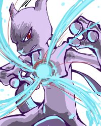  1other attack aura colored_skin furry highres looking_at_viewer mewtwo other_focus pink_skin pokemon pokemon_(creature) purple_tail red_eyes sei_(seiryuuden) simple_background solo tail teeth upper_body white_background 