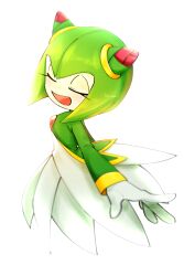  1girl absurdres closed_eyes commentary_request cosmo_(sonic) double_bun dress eyelashes green_hair green_sleeves hair_bun highres korean_commentary kou_sonic monster_girl plant_girl short_hair solo sonic_(series) sonic_x white_background white_dress 
