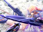  bad_id blue_eyes gun lin+ mecha_musume red_hair redhead shield super_robot_wars super_robot_wars_original_generation weapon 