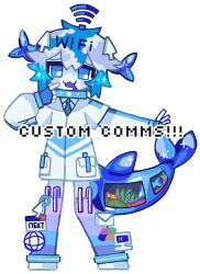  1other :3 blue_gloves blue_hair blue_necktie blue_theme cetacean_tail collared_shirt commission cursor envelope fingerless_gloves fins fish_tail frutiger_aero full_body gloves jacket kalawakan microsoft_windows necktie open_mouth original paperclip pocket shirt short_hair smile solo sparkle tail white_jacket white_shirt wi-fi_symbol window_(computing) 