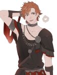  1boy armlet bangs brown_eyes choker dancer_(three_houses) fire_emblem fire_emblem:_three_houses hand_on_head heart highres male_focus namahamu_(hmhm_81) orange_hair parted_bangs parted_mouth redhead short_hair solo spoken_heart sylvain_jose_gautier toga vambraces 