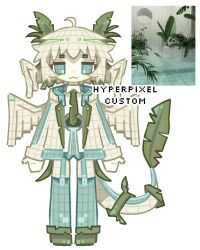  1other :3 ahoge backrooms_(creepypasta) blue_thighhighs closed_mouth colored_skin full_body green_footwear head_wings highres kalawakan leaf_tail looking_at_viewer original plant_ears plant_tail poolroom shoes short_hair shorts sidelocks smile solo thigh-highs tiles white_hair white_shorts white_skin white_wings wings 