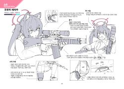  1girl absurdres animal_ears assault_rifle beretta_ar70/90 blue_archive extra_ears flukhan gun halo highres holding holding_weapon korean_text pink_halo reference_sheet rifle serika_(blue_archive) weapon weapon_focus wolf_ears 