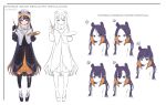  1girl absurdres bangs blue_eyes blunt_bangs blush character_sheet dress hat highres hololive hololive_english long_hair looking_at_viewer mole mole_under_eye multicolored_hair ninomae_ina&#039;nis paintbrush pointy_ears purple_hair shiina_rei smile solo tentacle_hair tentacles virtual_youtuber 