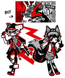  ... 1boy 1girl amamiya_ren animal_ears black_hair black_jacket black_pants blush fox_ears fox_tail frutiger_metro full_body headphones highres jacket kalawakan lapels limited_palette notched_lapels one_eye_closed open_mouth original pants persona persona_5 red_eyes red_skirt shirt short_hair simple_background skirt smile speech_bubble star_(symbol) star_print tail white_background white_shirt 