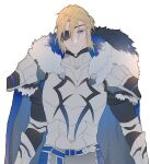  1boy armor blonde_hair blue_eyes cape dimitri_alexandre_blaiddyd eyepatch fire_emblem fire_emblem:_three_houses fire_emblem_heroes fur_collar male_focus namahamu_(hmhm_81) older pauldrons shoulder_armor solo 