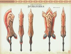  artist_name bone bone_weapon character_name concept_art english_text greatsword highres jyuratodus monster_hunter_(series) no_humans reference_sheet sword uchi_vs_the_world watermark weapon weapon_focus 