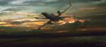  clouds cloudy_sky darek_zabrocki english_commentary flying highres no_humans rebel_alliance science_fiction signature sky space_craft star_wars starfighter sunset t-65_x-wing vehicle_focus x-wing 