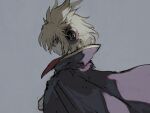  1girl backlighting bangs blonde_hair cape closed_mouth denri earmuffs expressionless from_side gradient gradient_background grey_background hair_between_eyes highres light looking_at_viewer looking_to_the_side messy_hair pointy_hair profile purple_cape short_hair sidelocks sketch solo touhou toyosatomimi_no_miko upper_body yellow_eyes 