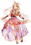  1girl :d absurdres ahoge akamatsu_kaede alternate_costume artist_name bangs bare_shoulders blonde_hair blush bow breasts bridal_gauntlets dangan_ronpa_(series) dangan_ronpa_v3:_killing_harmony detached_sleeves dress english_commentary feather_hair_ornament full_body hair_ornament hakamii highres instrument keyboard_(instrument) long_hair looking_at_viewer musical_note musical_note_hair_ornament necktie open_mouth pink_bow puffy_short_sleeves puffy_sleeves see-through short_sleeves skirt smile solo upper_teeth white_background 