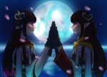  black_hair blush breast_press hinoa holding_hands japanese_clothes kimono lateefacactus long_hair minoto monster_hunter monster_hunter_(series) monster_hunter_rise pointy_ears siblings twins 