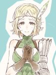  1girl arm_armor bare_shoulders blonde_hair breasts brown_eyes circlet fire_emblem fire_emblem_awakening gloves large_breasts looking_at_viewer medium_hair nekoyamiyako noire_(fire_emblem) own_hands_together solo turtleneck upper_body 