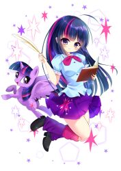  2019 2girls :d absurdres ahoge animal animal_ears ass bangs black_shoes blue_hair blue_shirt blunt_bangs book bow closed_eyes copyright_request curly_hair cute cutie_mark dark_blue_hair happy hasbro highres horns horse_ears horse_girl horse_tail human long_hair multicolored_eyes multicolored_footwear multicolored_hair multiple_girls my_little_pony my_little_pony:_equestria_girls my_little_pony:_friendship_is_magic my_little_pony_friendship_is_magic open_mouth pink_footwear pixiv pixiv_id pony purple_footwear purple_skin purple_skirt school_uniform shiny shiny_hair shoes short_sleeves skirt smile streaked_hair tail twilight_sparkle twilight_sparkle_(human) unicorn violet_eyes white_background wings スピカ_(artist) 