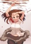  1girl boku_no_hero_academia brown_hair closed_mouth highres necktie pantyhose red_eyes shirt skirt solo underwater uraraka_ochako zd_(pixiv6210083) 