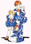  1990s_(style) 3girls fujiwara_aya hayasaka_akira highres marker_(medium) multiple_girls official_art retro_artstyle shadow simple_background super_real_mahjong tanaka_ryou toono_mizuki traditional_media white_background 