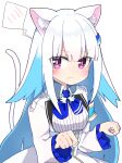  1girl angry animal_ear_fluff animal_ears blue_hair cat_ears cat_girl cat_tail closed_mouth embarrassed hair_ornament hairclip jacket lize_helesta looking_at_viewer multicolored_hair nijisanji paw_pose rabiiandrain simple_background solo spoken_blush tail upper_body violet_eyes virtual_youtuber white_background white_hair white_jacket 