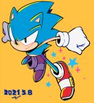  1boy aimf animal_ears clenched_hands dated full_body furry gloves hedgehog_boy hedgehog_ears male_focus shoes signature smile sneakers solo sonic_(series) sonic_the_hedgehog star_(symbol) white_gloves 