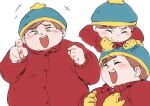  1boy be_(ronironibebe) beanie blush brown_hair closed_eyes eric_cartman gloves hat jacket open_mouth red_jacket short_hair smirk solo south_park 
