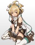  1girl andira_(granblue_fantasy) animal_ears bangs blonde_hair blush breasts brown_eyes erune granblue_fantasy highres houtengeki looking_at_viewer monkey_ears monkey_girl monkey_tail open_mouth short_hair sitting small_breasts tail thighs twintails two_side_up wariza 